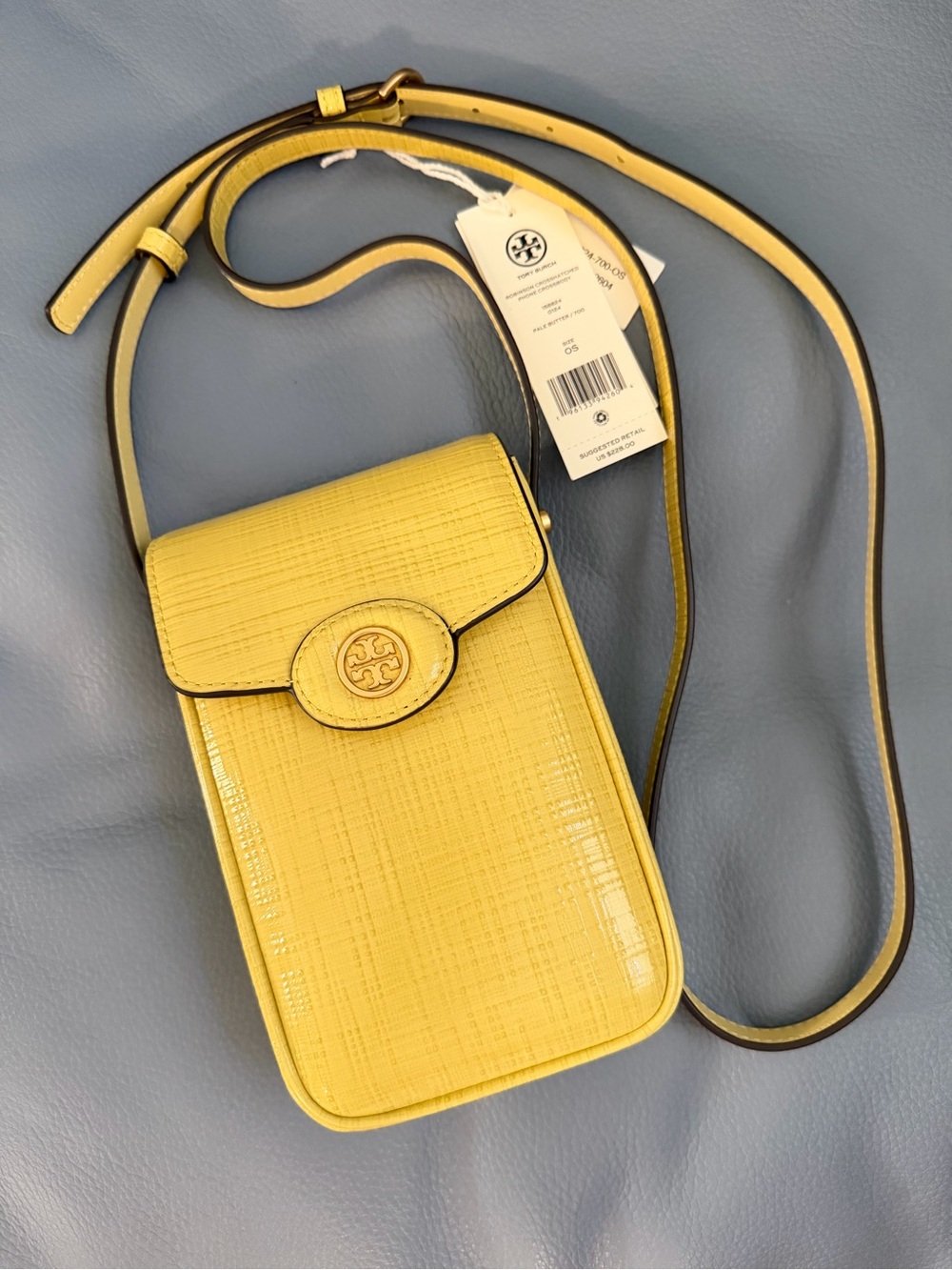 Tory Burch Bright Yellow Textured Leather Crossbody Phone Pouch